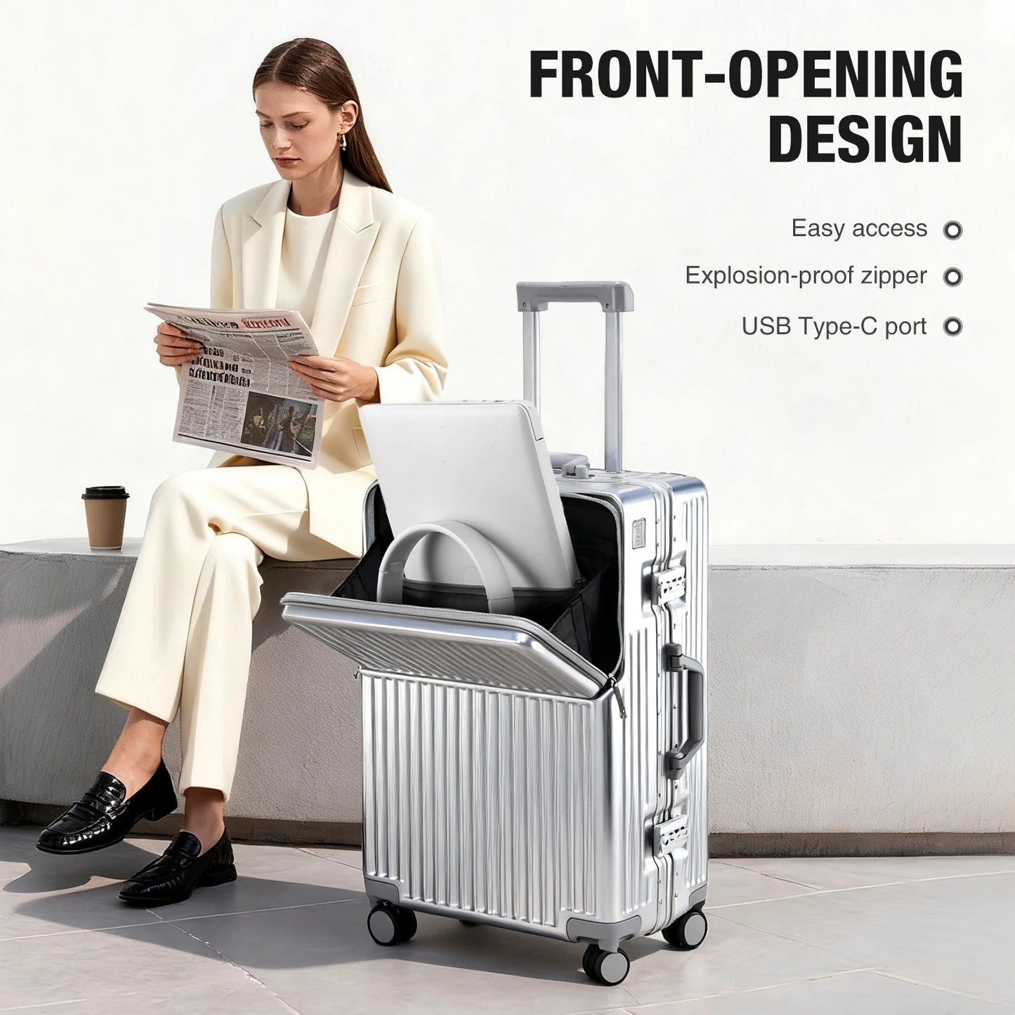 AIWEINY Lightweight Aluminum Frame Suitcase With 360 Wheels TSA Lock