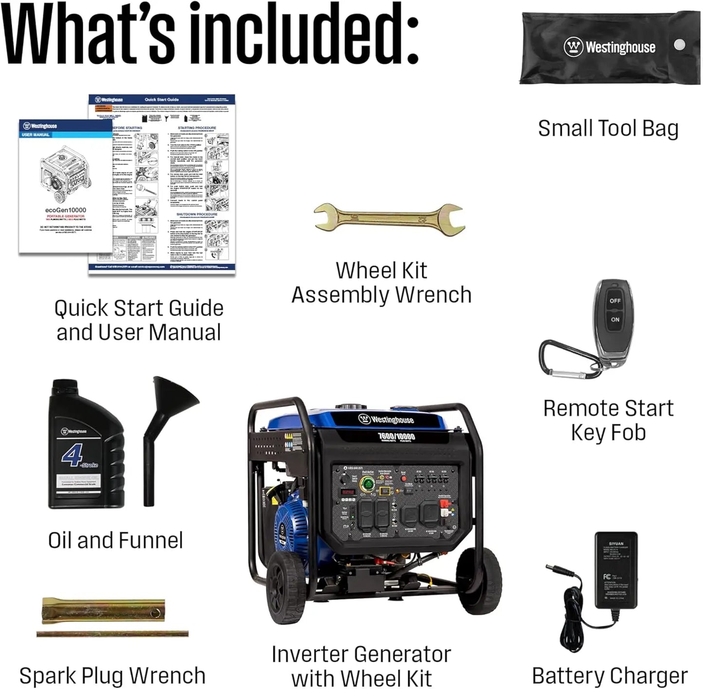 10000 Peak Watt Portable Inverter Generator With Remote Start And CO Sensor