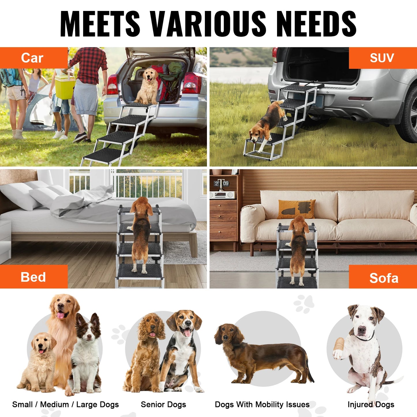 SucceBuy Foldable Dog Car Steps Portable Aluminum Pet Steps