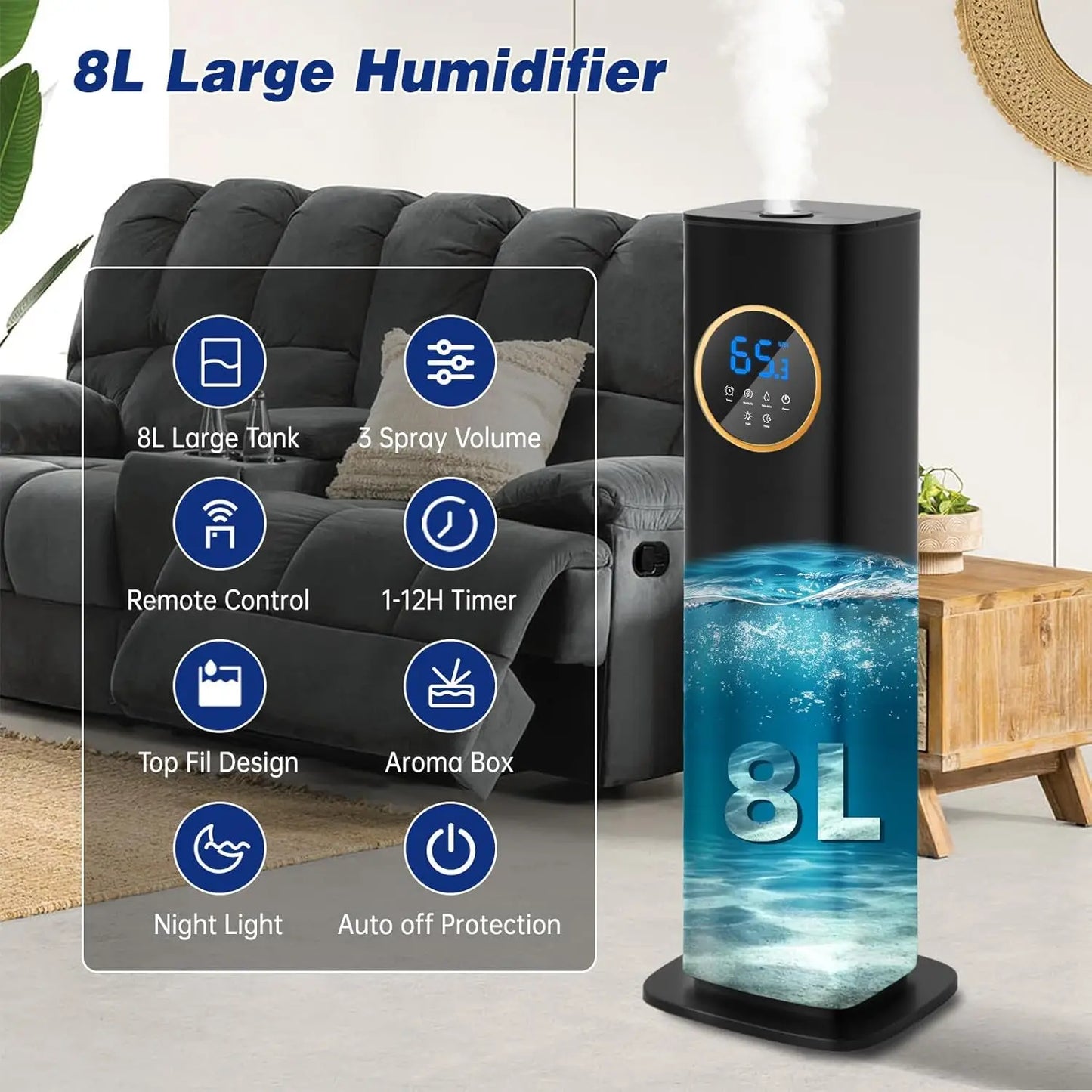 LISM Humidifier For Bedroom Large Room Top Fill With Essential Oil Diffuser