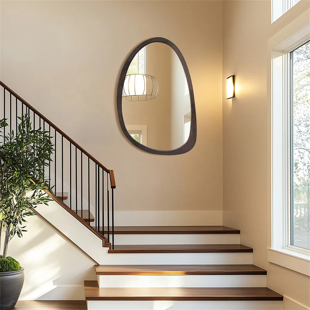 BORWART Wall Mirror With Irregular Industrial Wood Frame