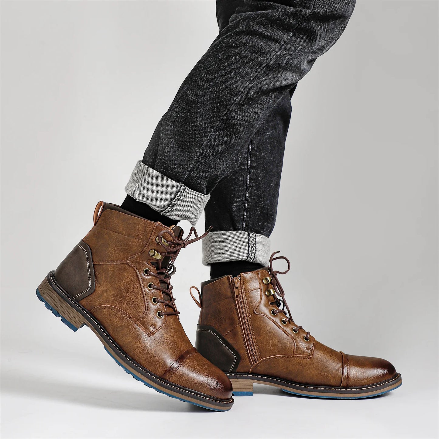 NONECN Retro Men Boots Ankle Outdoor Casual Footwear