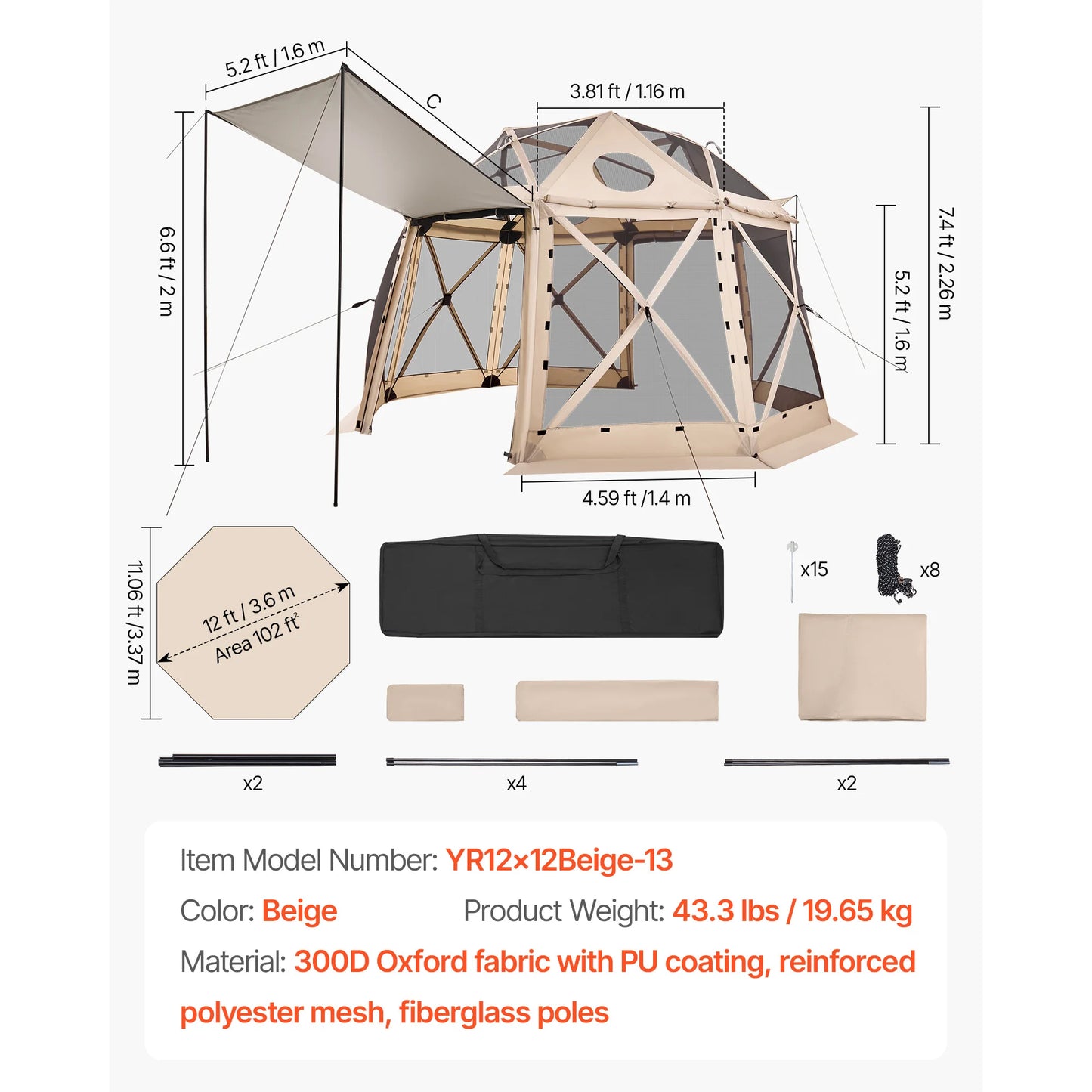 SucceBuy Pop Up Gazebo Screen Tent Easy QuickSet Shelter