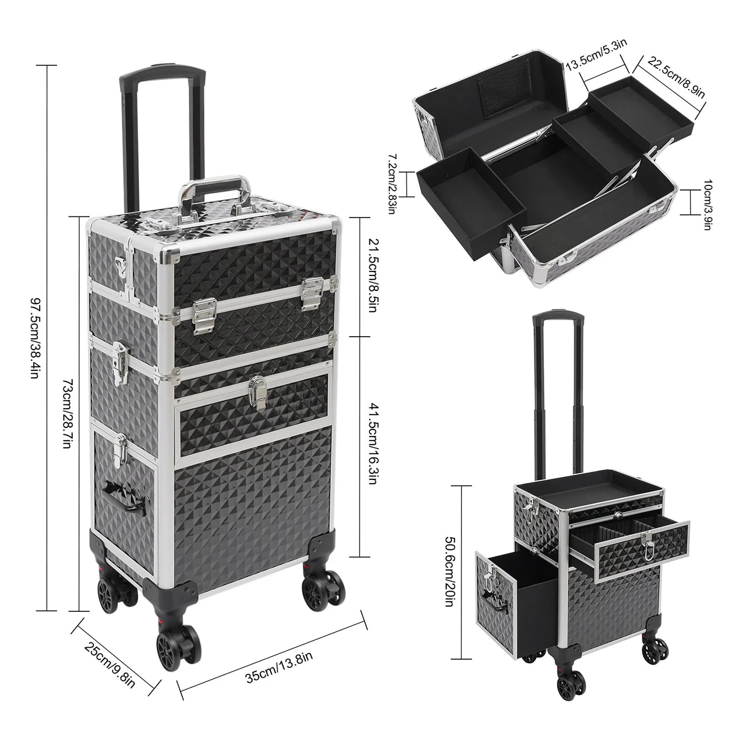 AMZZ Rolling Makeup Train Case For Pro Artists And Stylists
