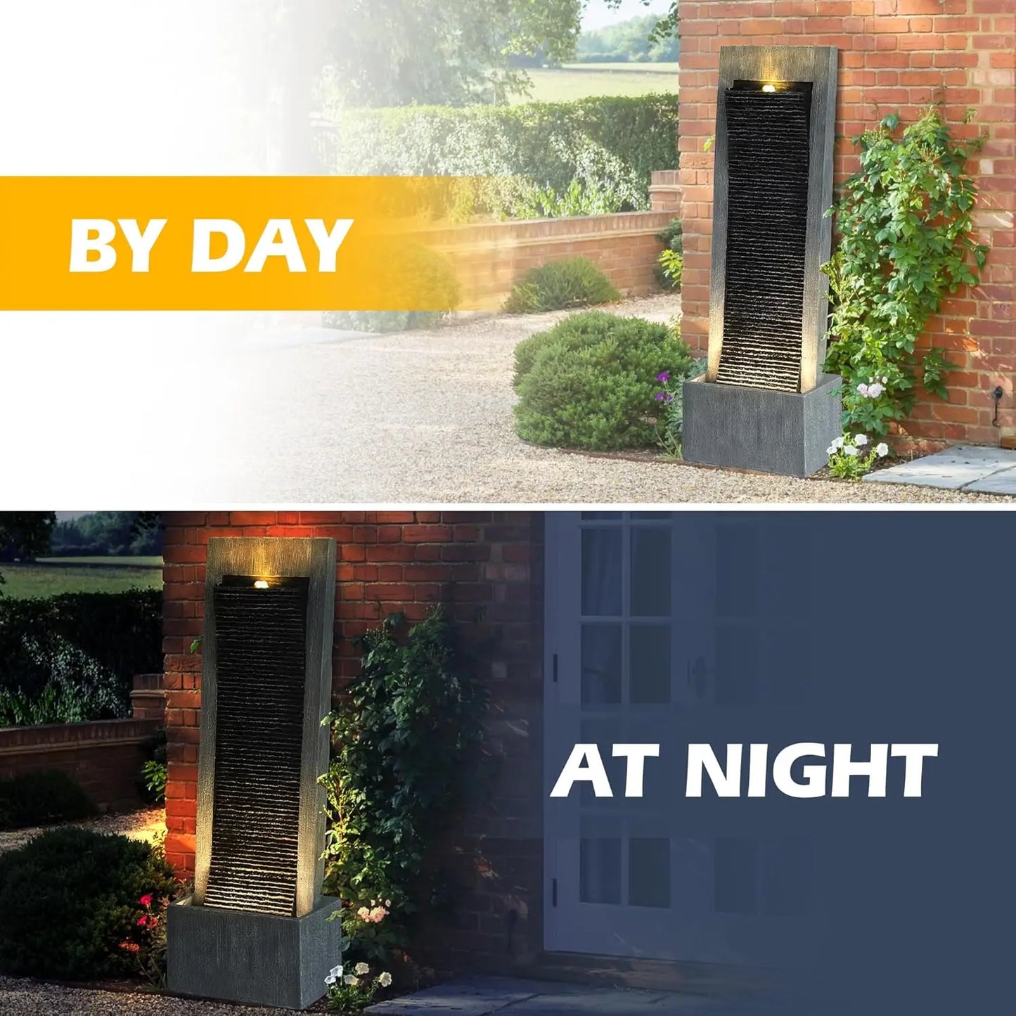 Titimom 7-Tier Cascading Rock Water Fountain With Lights For Garden