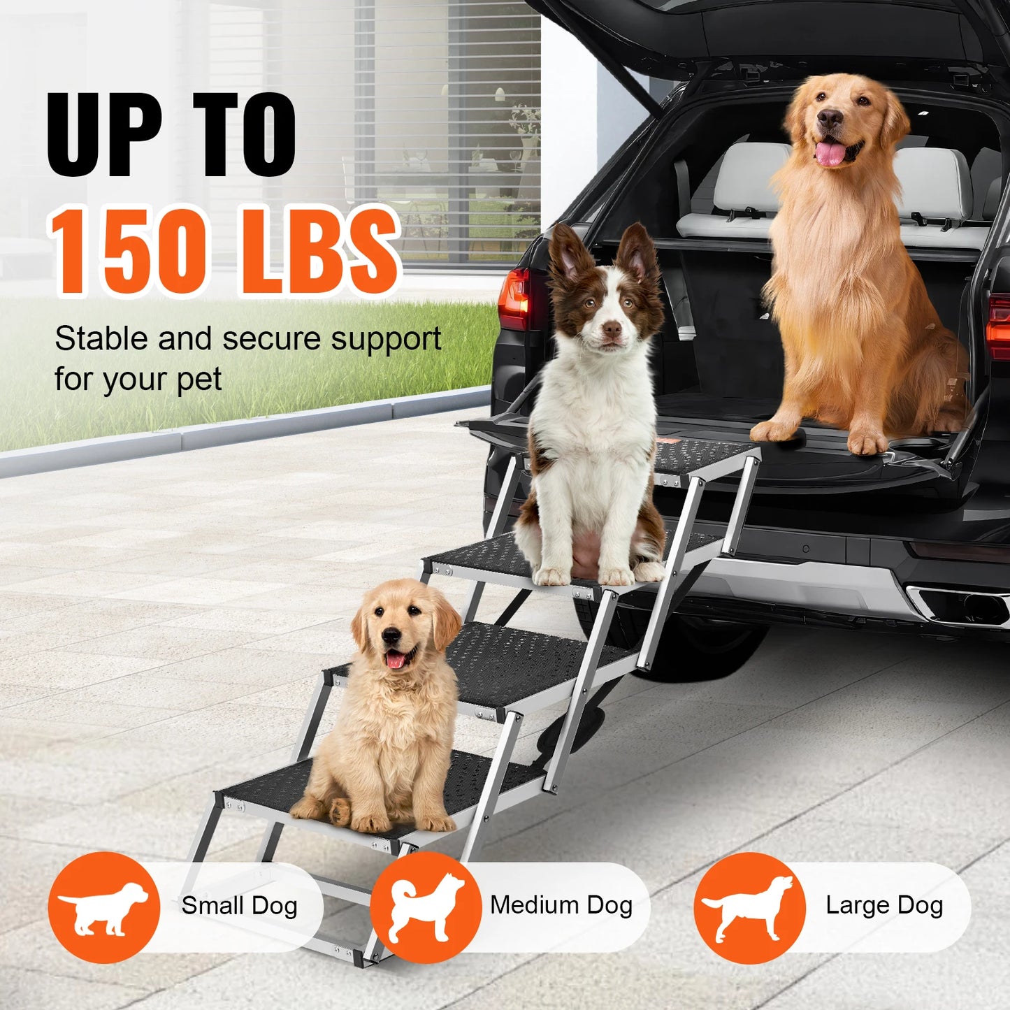 SucceBuy Foldable Dog Car Steps Portable Aluminum Pet Steps