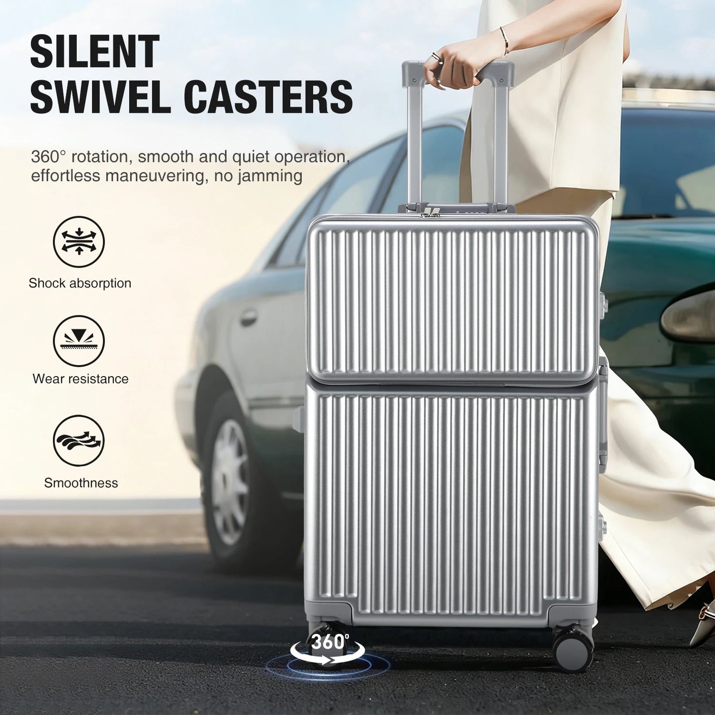 AIWEINY Lightweight Aluminum Frame Suitcase With 360 Wheels TSA Lock