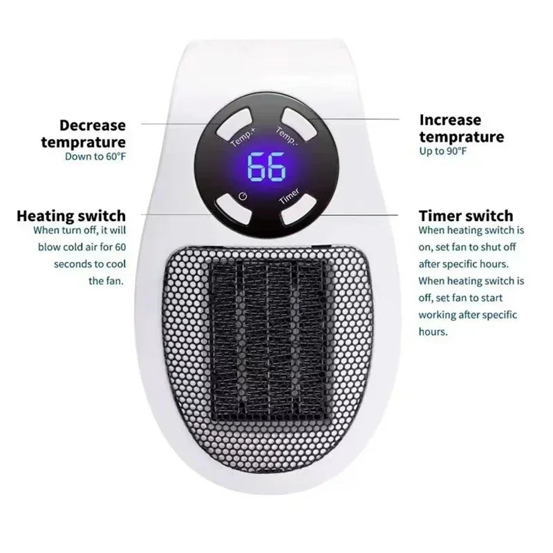 NOCCLILI Portable Electric Room Heater With Wall Mount