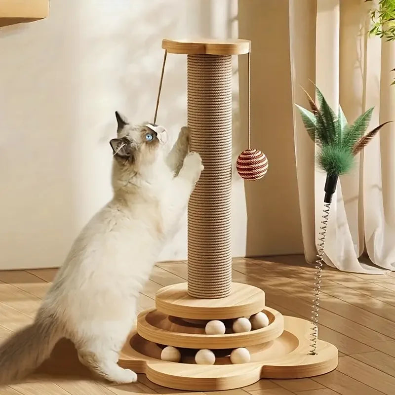 Cat Scratch Board Rotating Platform Wooden Fiber Chew Toy