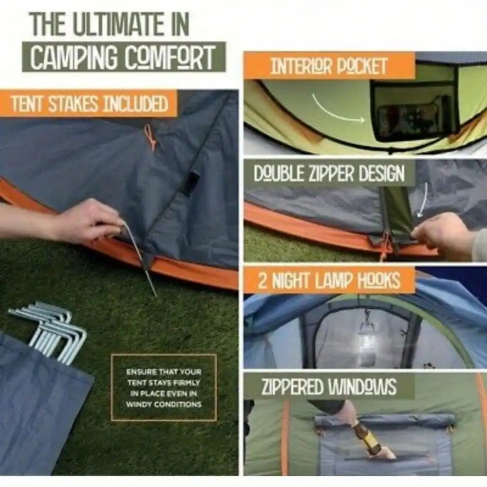 Camping Tent Two Doors Easy Pop Up Waterproof UPF50
