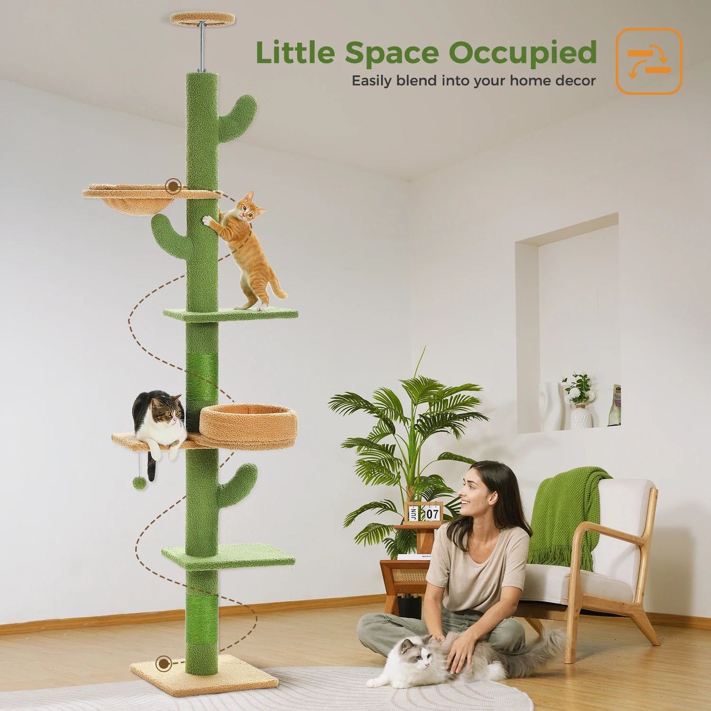 PEQULTICN Adjustable Height Cactus Cat Tree For Indoor Cats