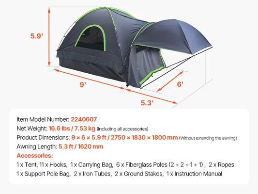 SucceBuy Pickup Truck Tent for Camping Waterproof PU2000 Two to Three Person