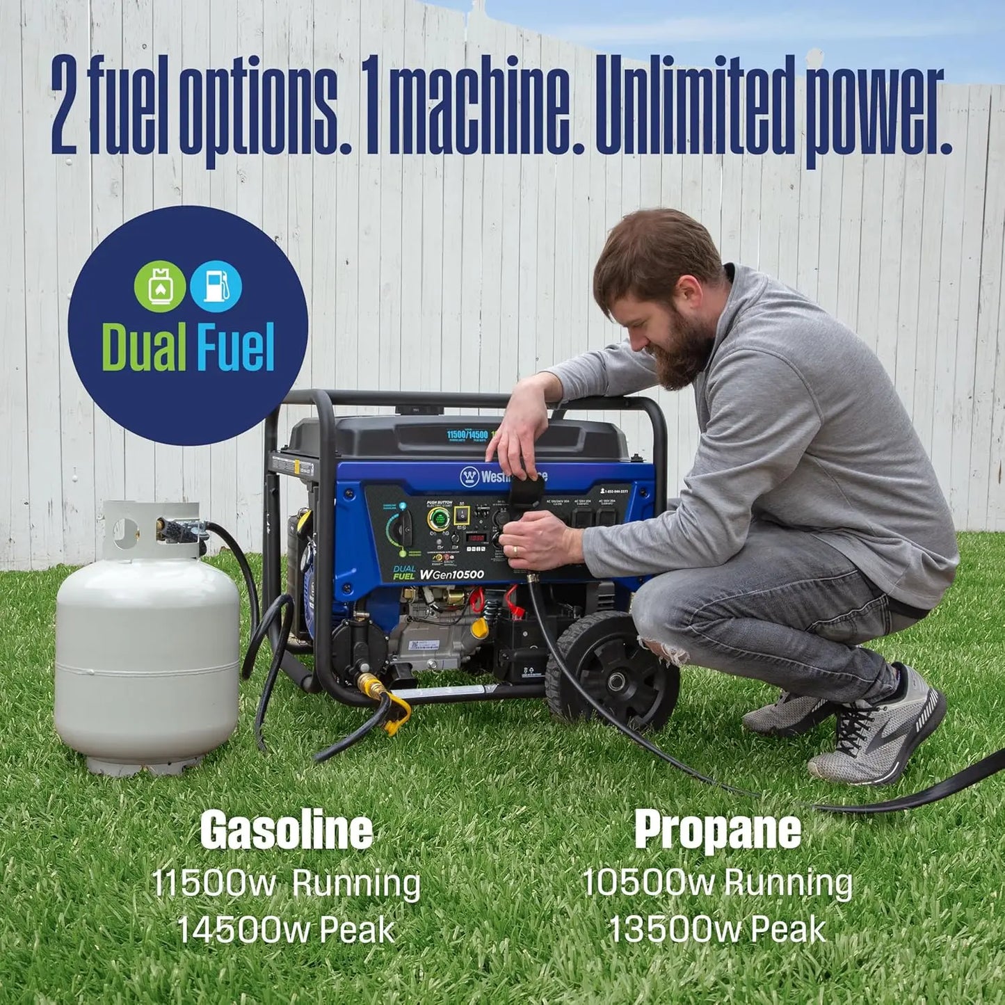 Dual Fuel Portable Generator With Remote Start 14500 Peak Watts