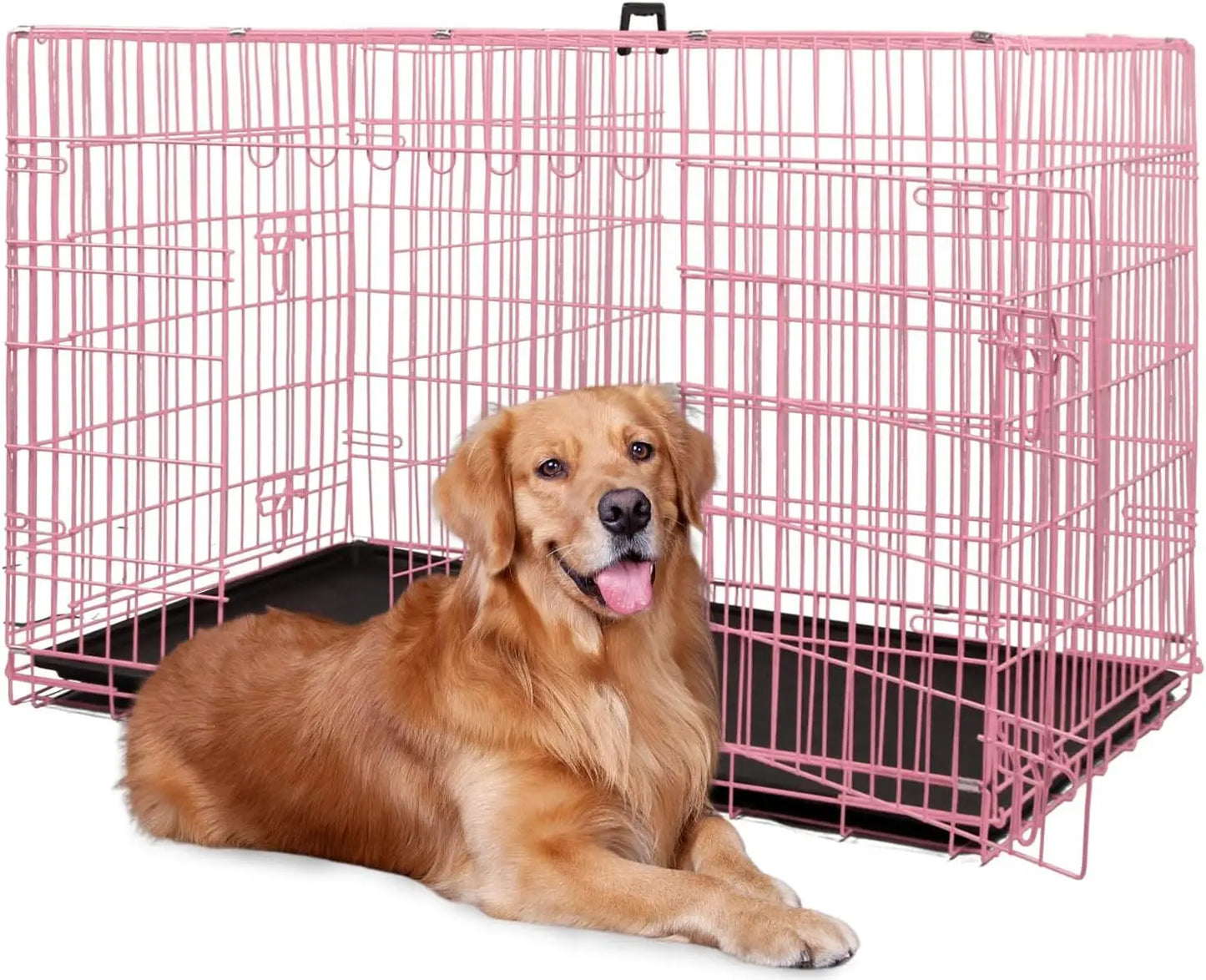 BestPet Dog Crate Foldable Metal Kennel With Double Doors And Leakproof Tray