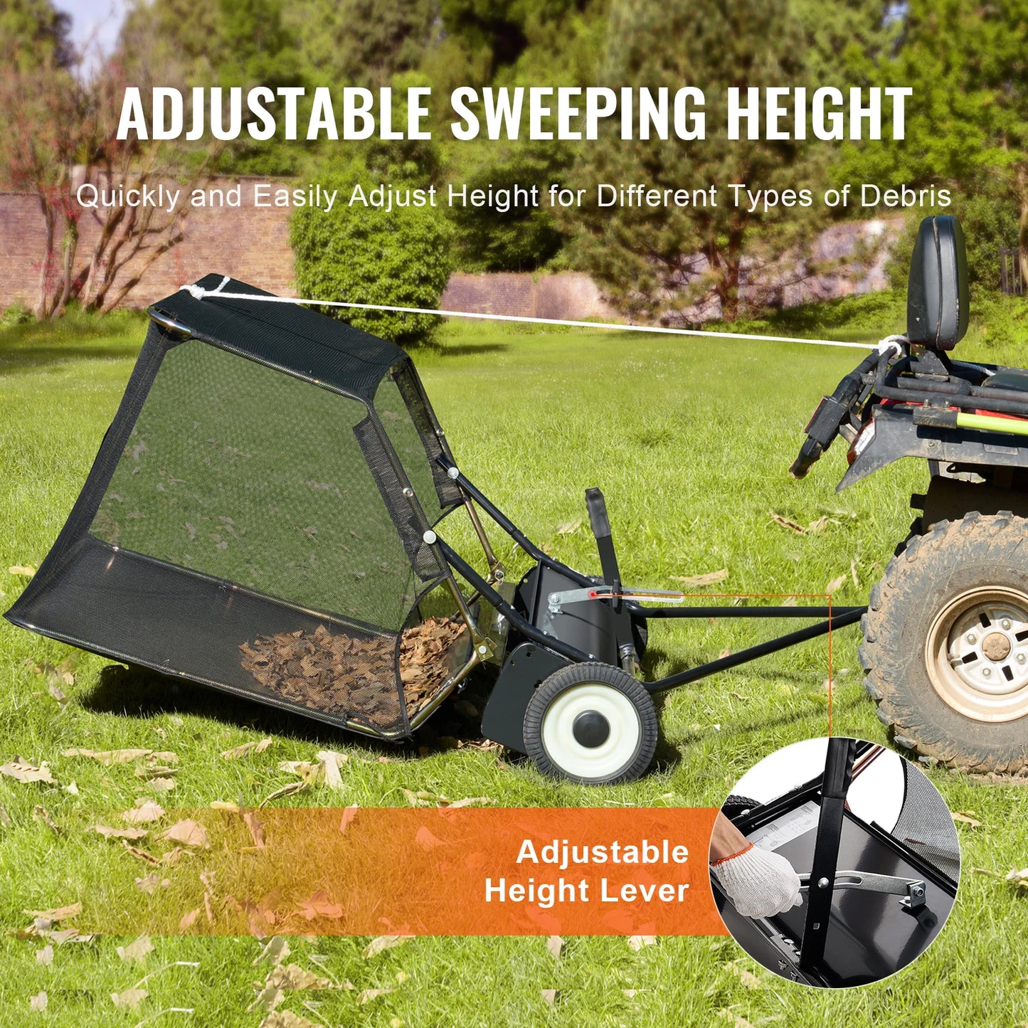 SucceBuy Lawn Sweeper Tow Behind 12 Cu Ft Capacity