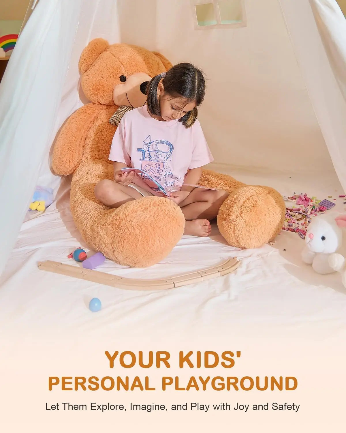 Kids Teepee Play Tent Indoor Canvas With Storage Bag