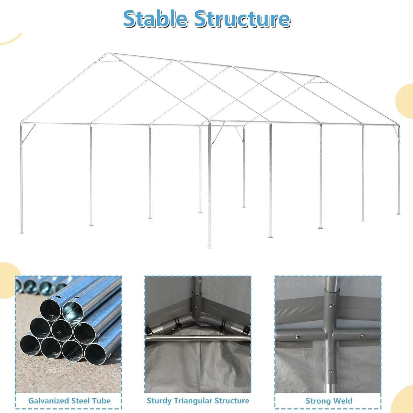 Heavy Duty Carport With Roll Up Sidewalls And Ventilated Windows
