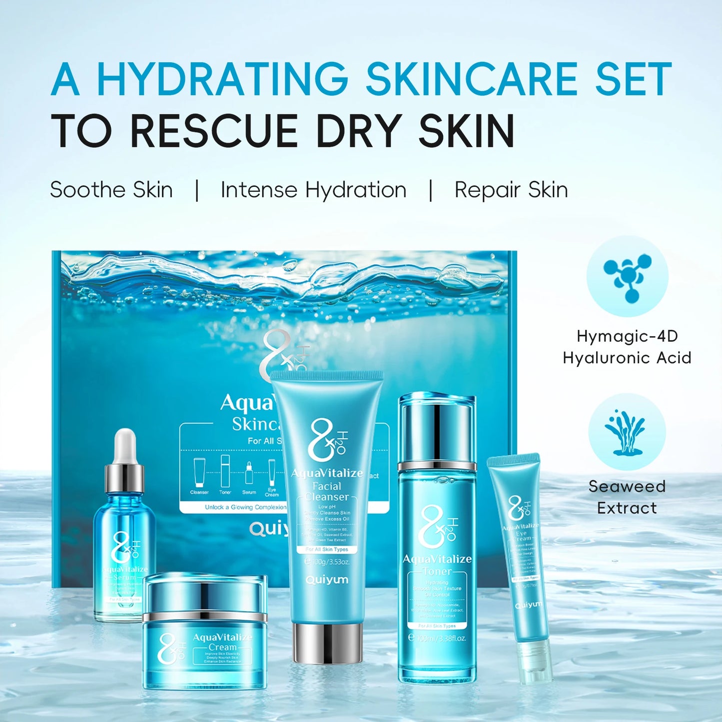 Laikou AquaVitalize Hydration Skincare Set 5 Piece Deep Moisturizing Kit