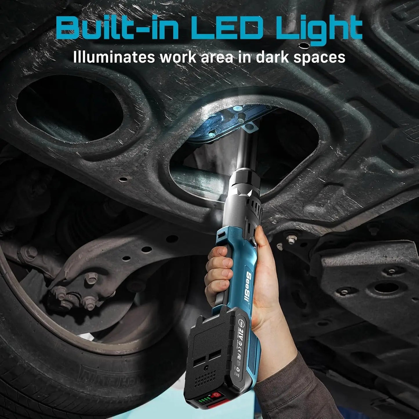 Seesii 21V Cordless Extended Electric Ratchet Wrench 80Nm