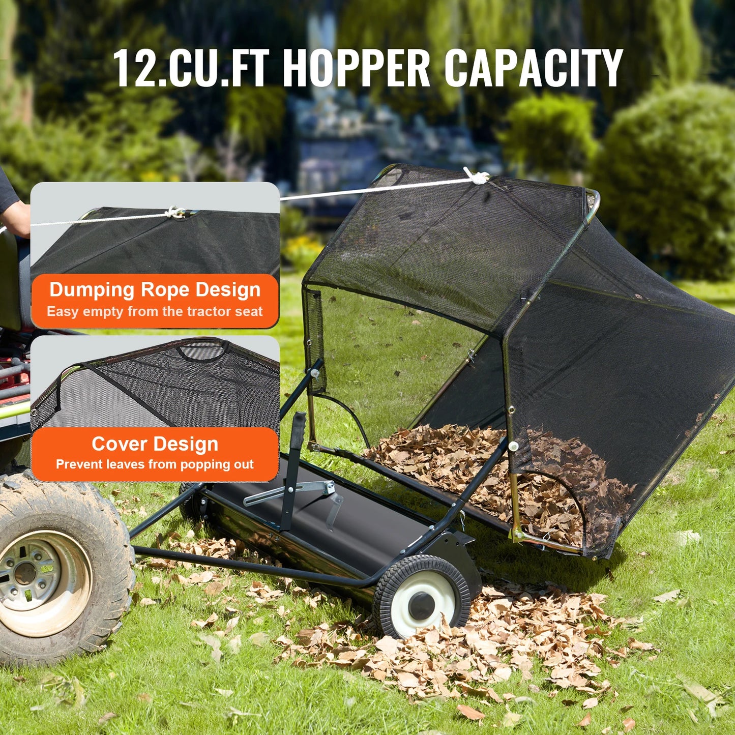 SucceBuy Lawn Sweeper Tow Behind 12 Cu Ft Capacity