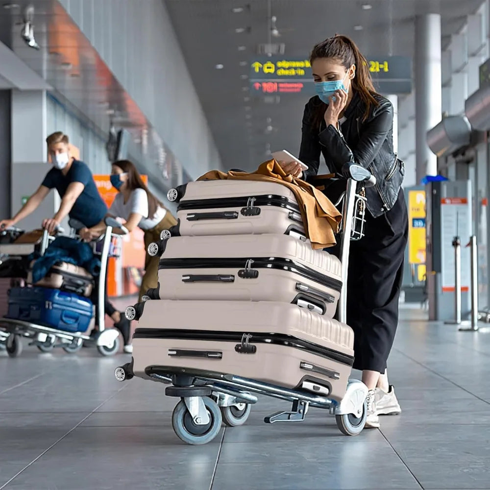 NONECN 3-Piece ABS Luggage Set With Spinner Wheels TSA Lock