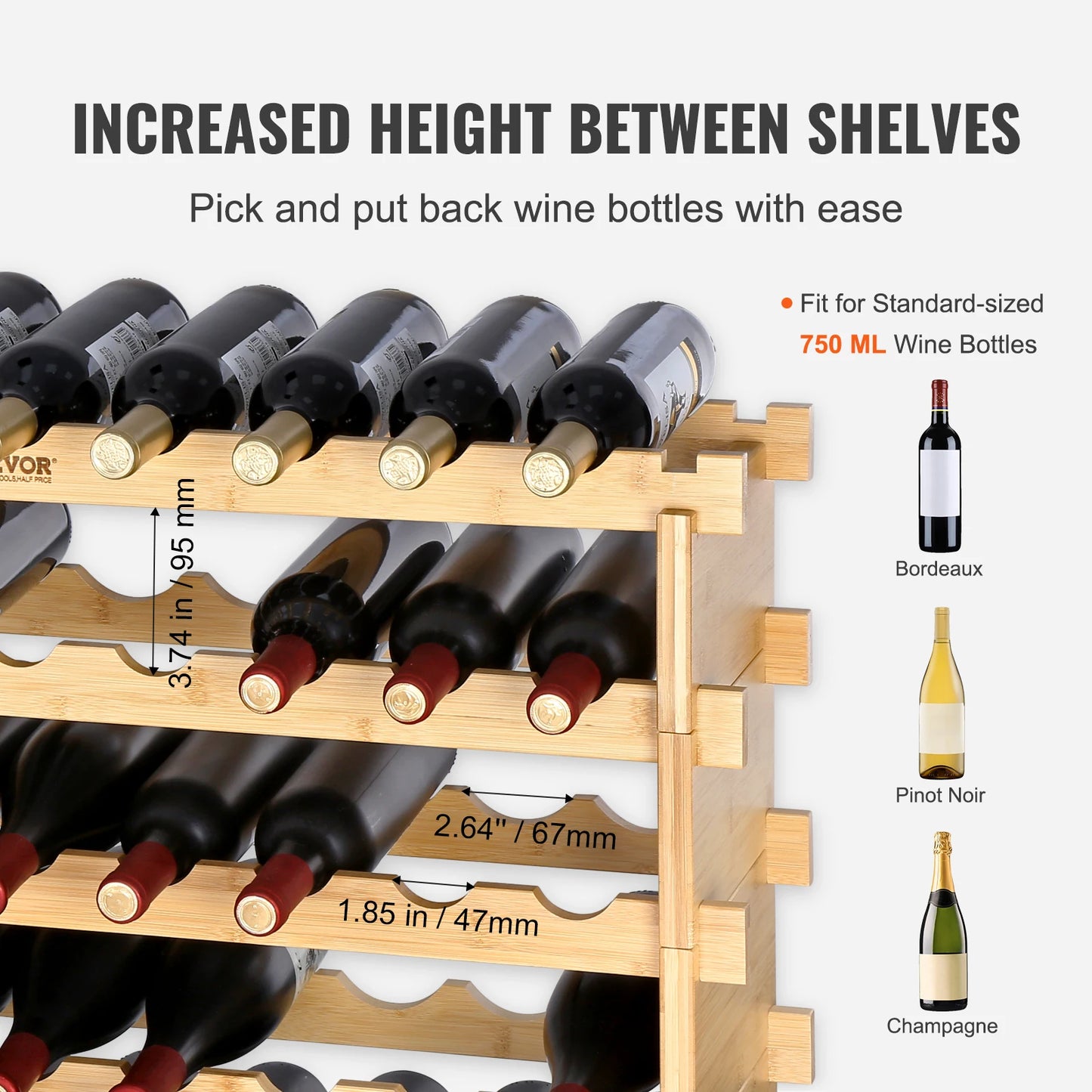 SucceBuy Bamboo Eight Tier Stackable Wine Rack Free Standing