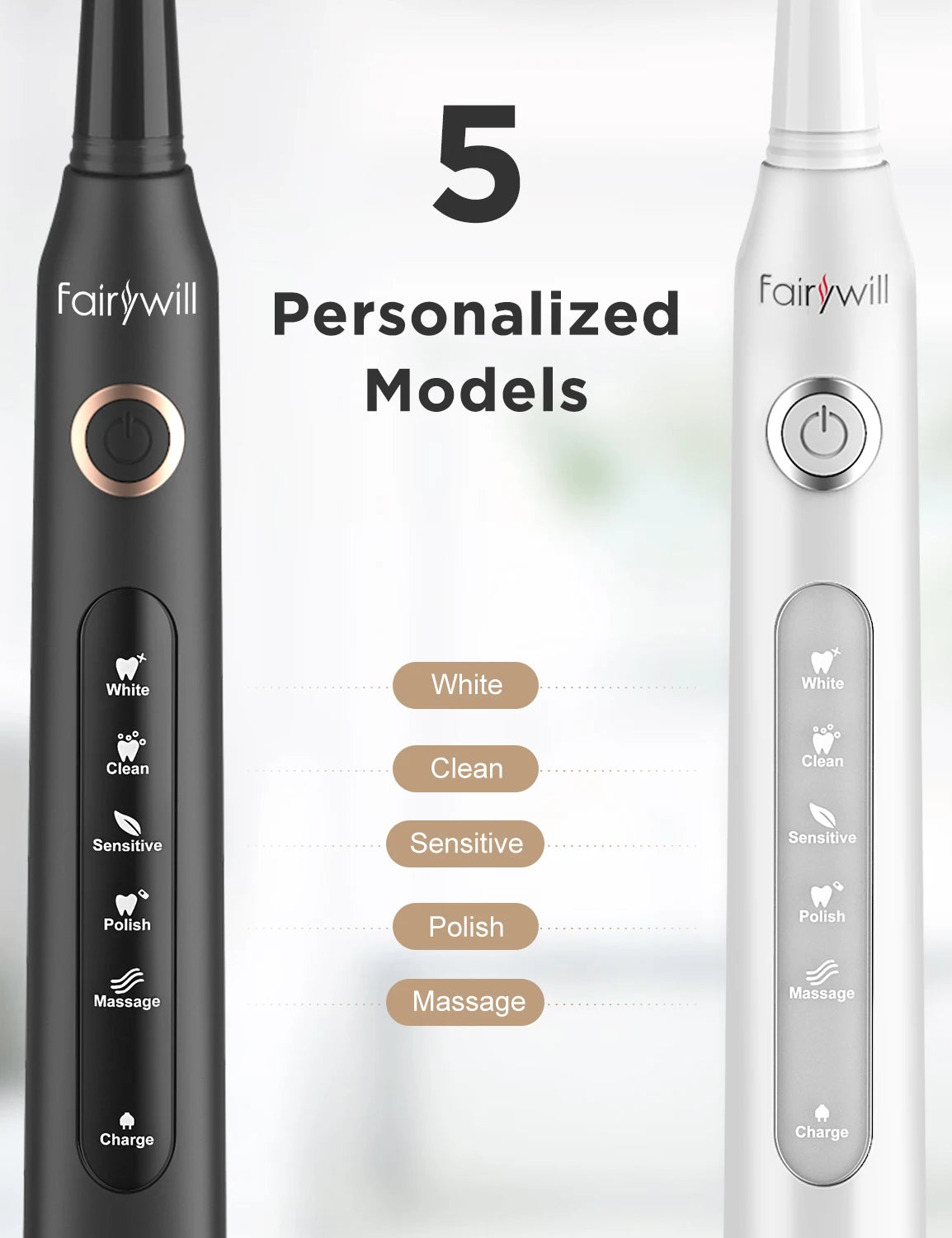 Fairywill Sonic Electric Toothbrush FWD7 USB Charging 5 Modes
