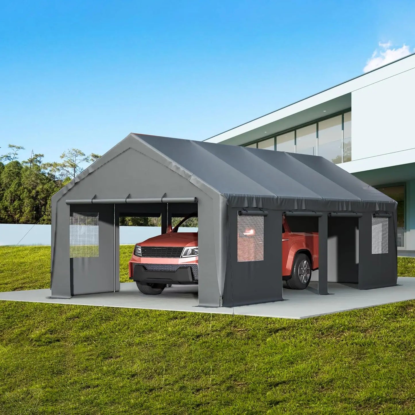 Heavy Duty Carport With Roll Up Sidewalls And Ventilated Windows