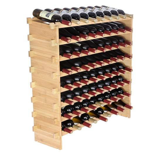 SucceBuy Bamboo Eight Tier Stackable Wine Rack Free Standing