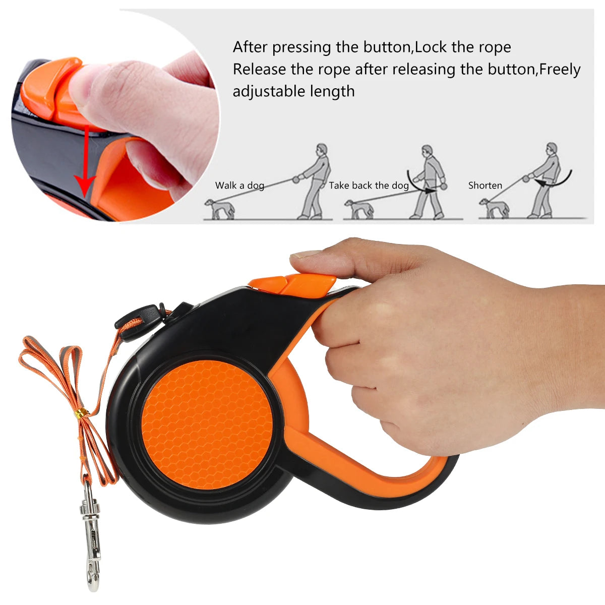 8M Retractable Dog Leash Heavy Duty With Reflective Tape And Non Slip Handle