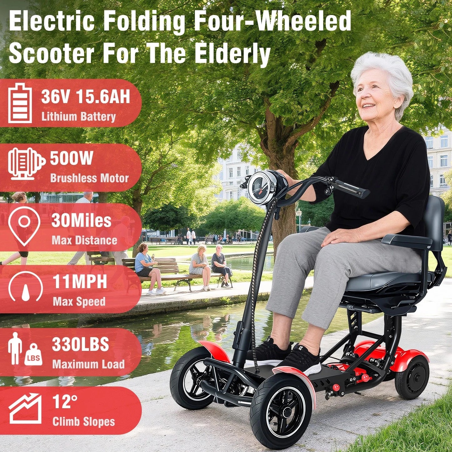 LELEKUAIC Folding 4 Wheel Mobility Scooter With 500W Dual Motor