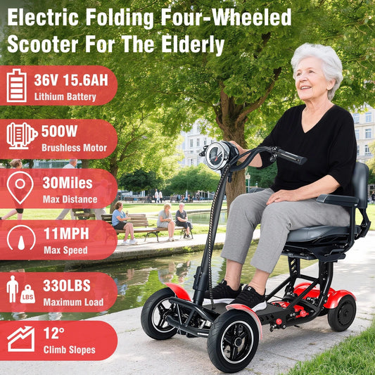 LELEKUAIC Folding 4 Wheel Mobility Scooter With 500W Dual Motor