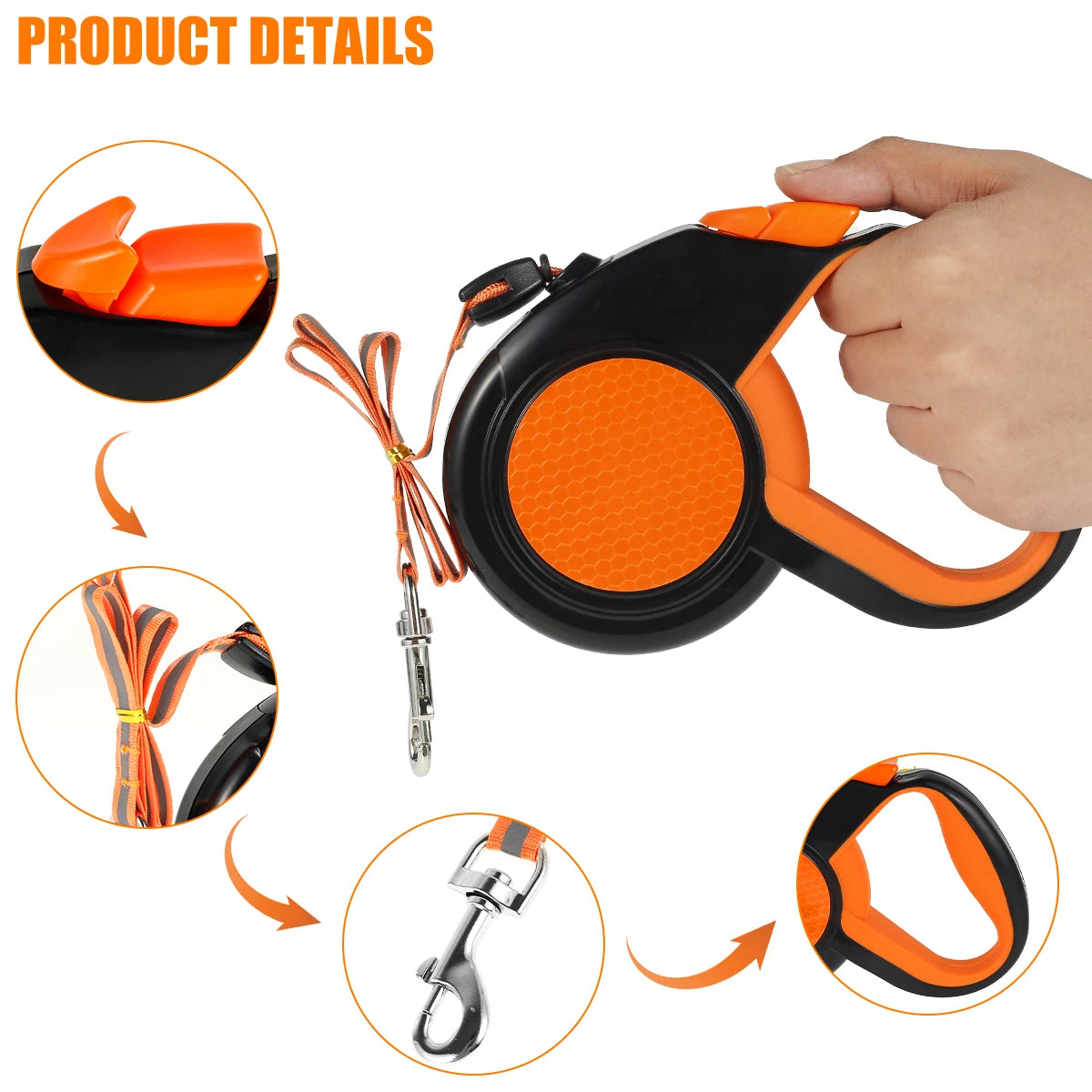 8M Retractable Dog Leash Heavy Duty With Reflective Tape And Non Slip Handle