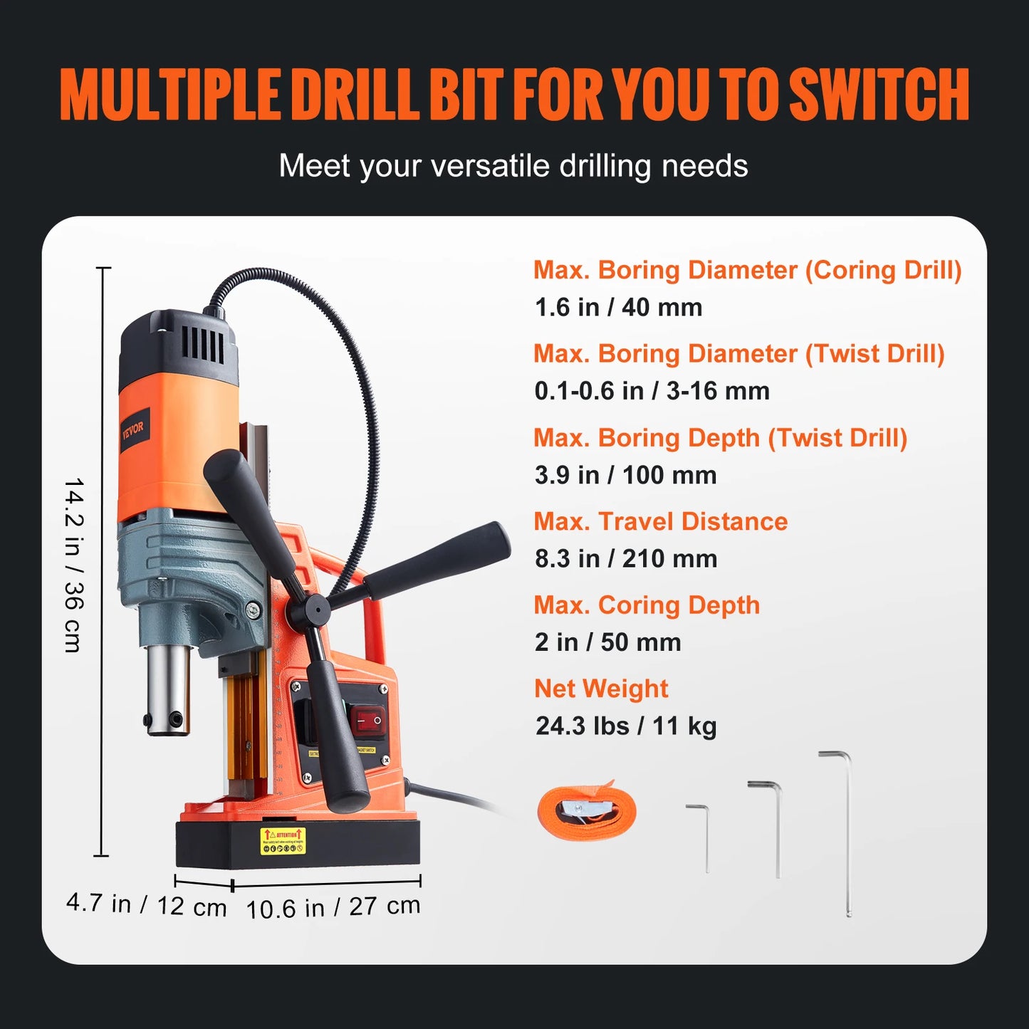 SucceBuy 1300W 1400W Magnetic Core Drill Press High Torque