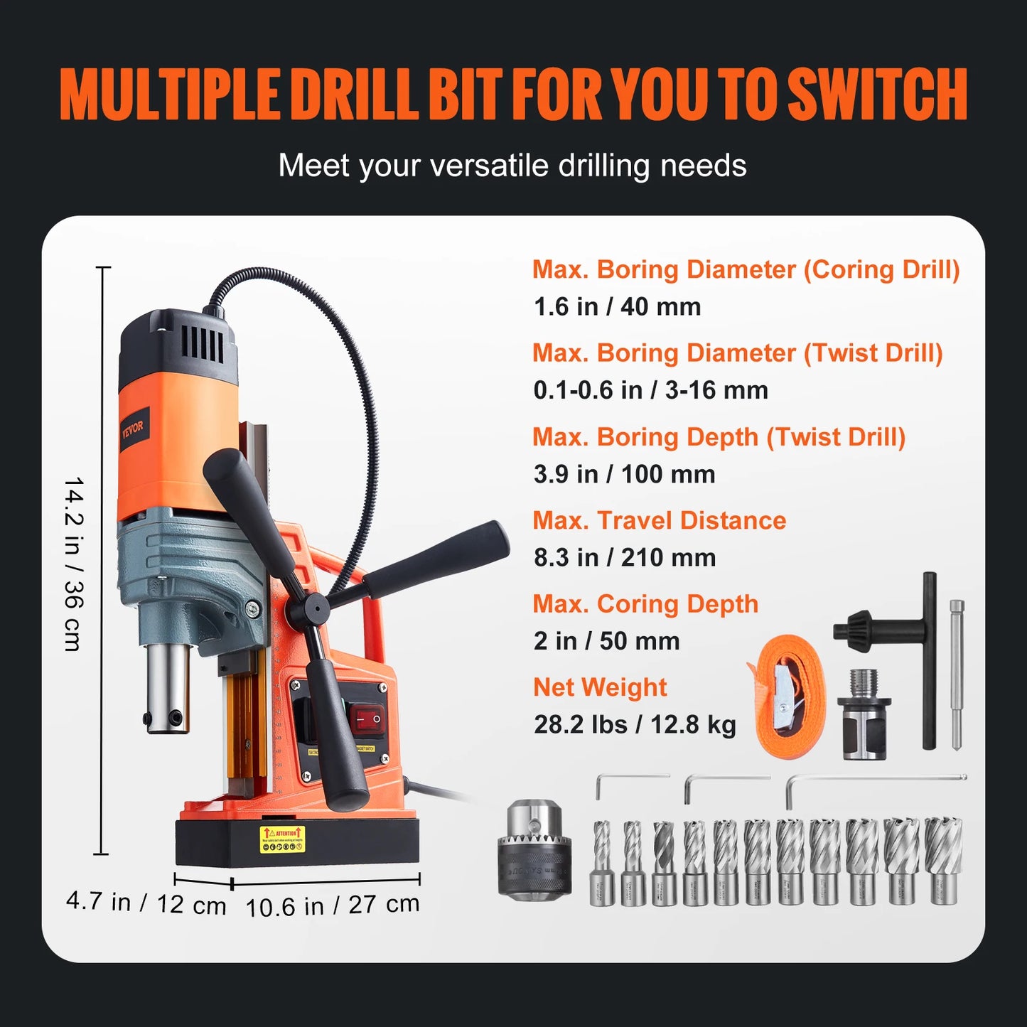 SucceBuy 1300W 1400W Magnetic Core Drill Press High Torque