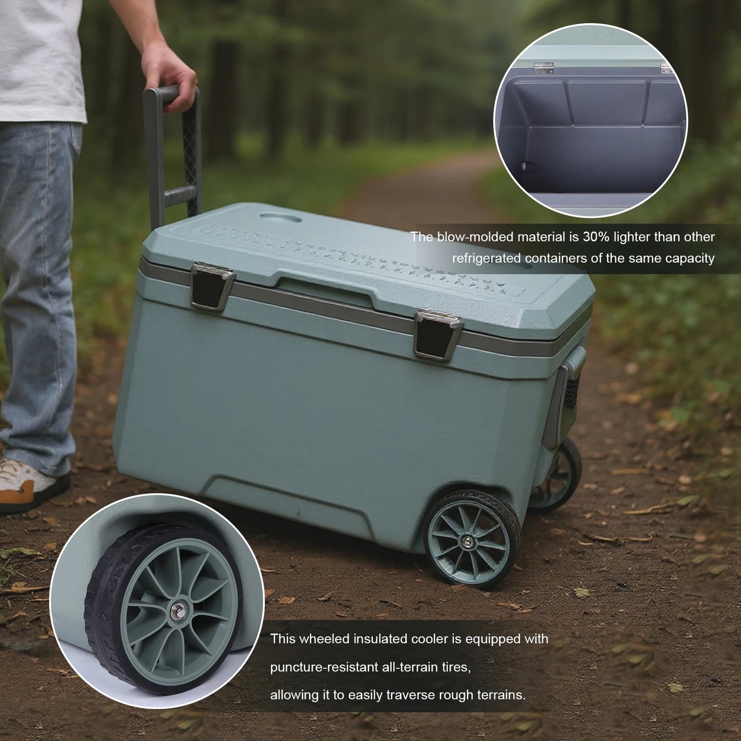 MOJOYCE Wheeled Camping Cooler 30 Percent Lighter Portable Box