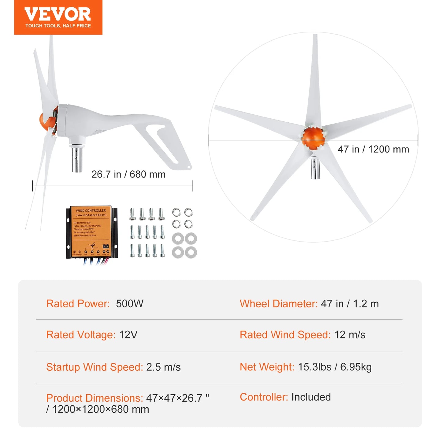 SucceBuy 12V Wind Turbine Generator With MPPT Controller 500W 800W