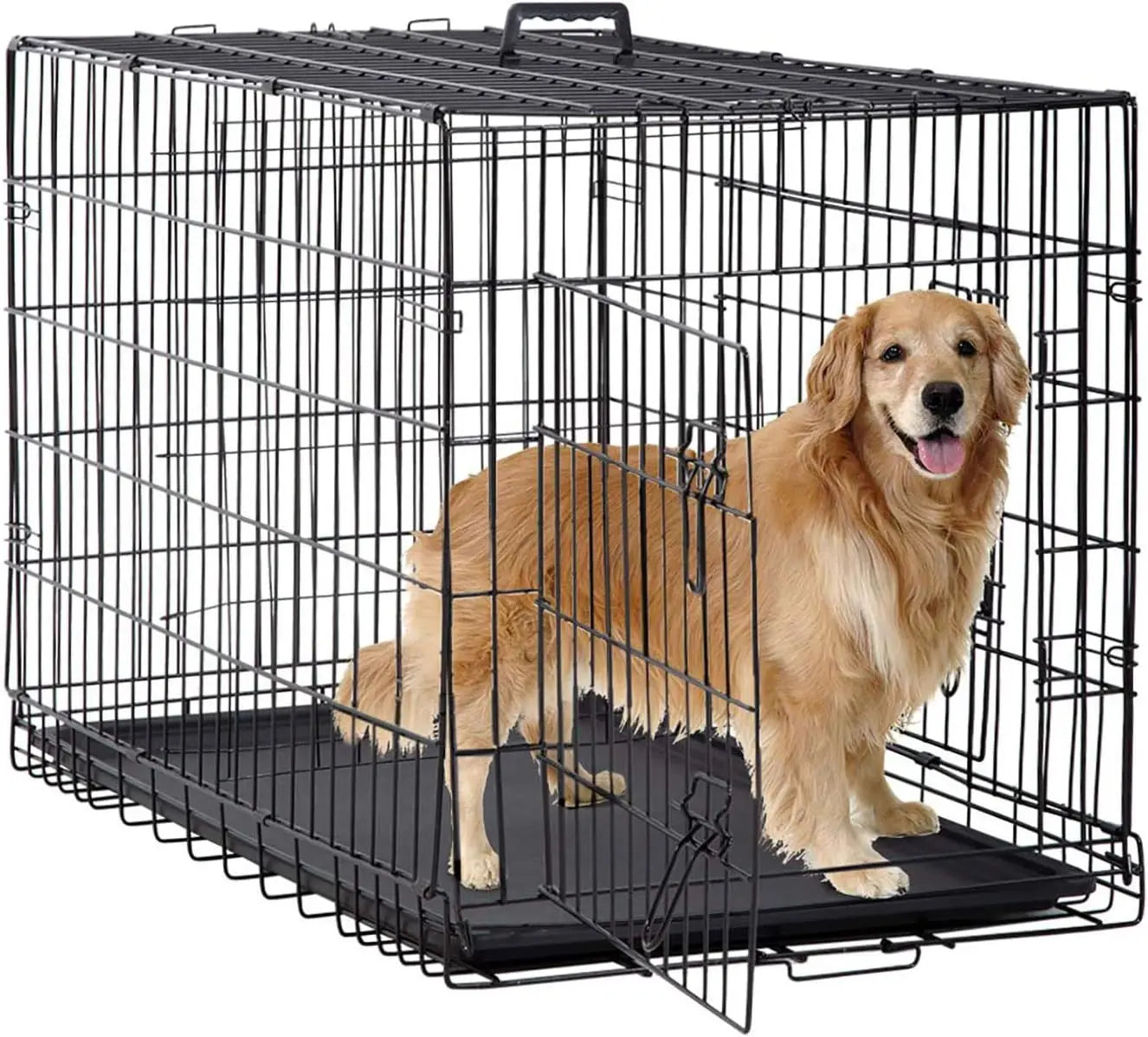 BestPet Dog Crate Foldable Metal Kennel With Double Doors And Leakproof Tray