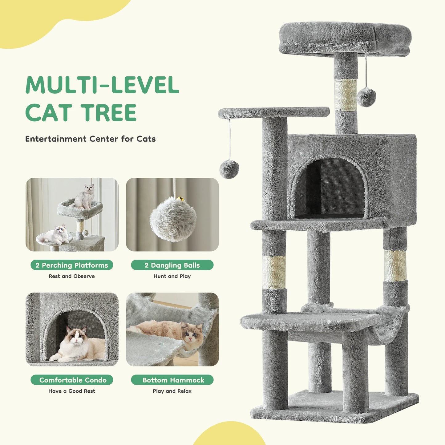 JHK Cat Tree Tower for Multi-Cat Homes and Scratching Posts