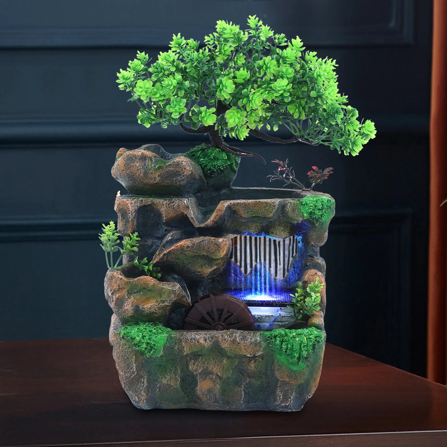 Indoor Room Fountain Waterfall Desktop Decor With Color Changing LED Lighting