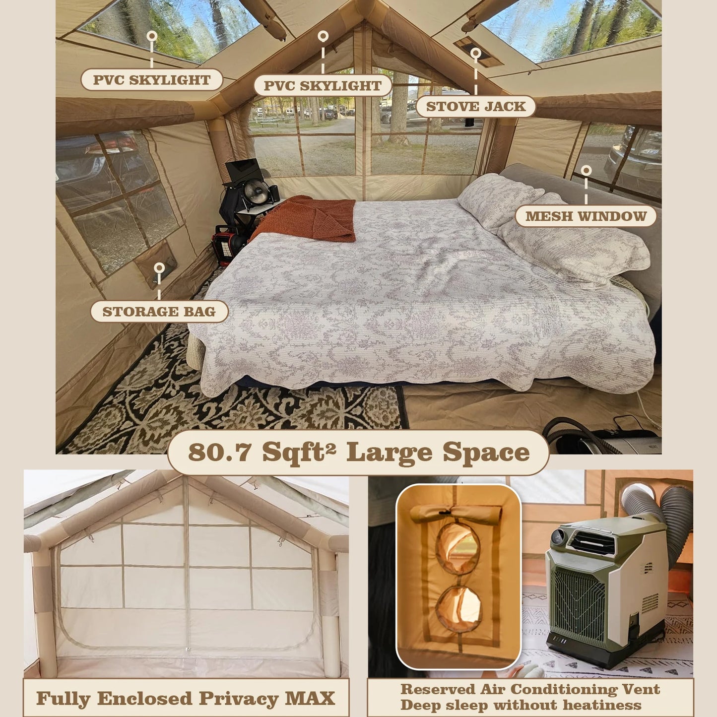 Inflatable Camping Tent With Air Conditioning For 4 Season Glamping