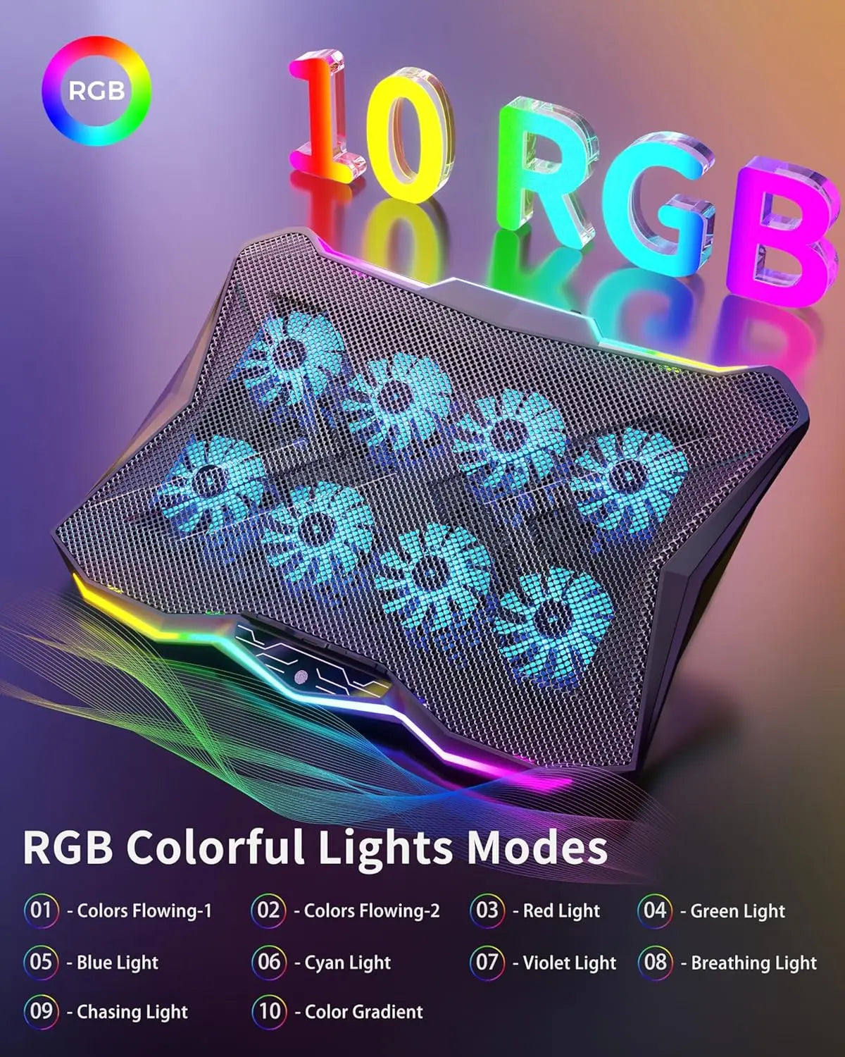XMSJ Gaming Laptop Cooling Pad With 8 Fans RGB Stand
