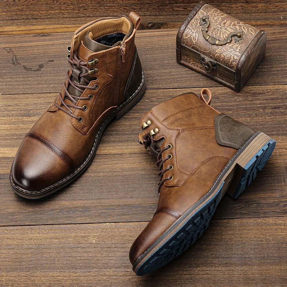 NONECN Retro Men Boots Ankle Outdoor Casual Footwear