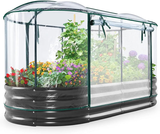 Galvanized Oval Raised Garden Bed With PVC Cover For Outdoors