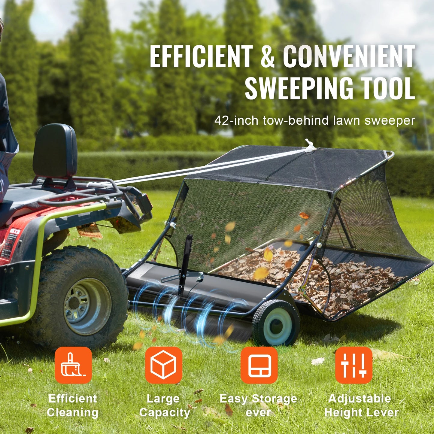 SucceBuy Lawn Sweeper Tow Behind 12 Cu Ft Capacity
