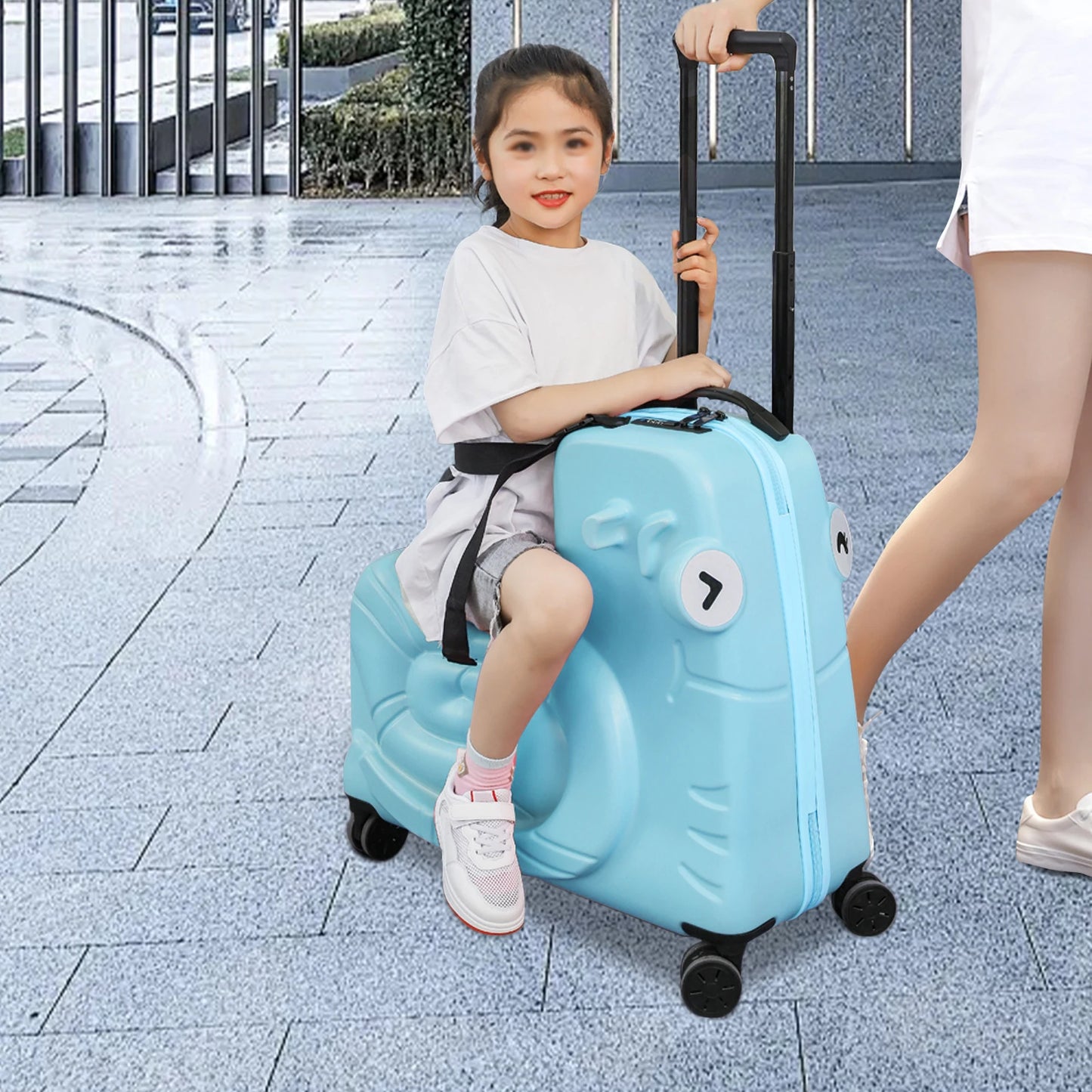 Kids Ride On Luggage With 8 Spinner Wheels Telescopic Handle