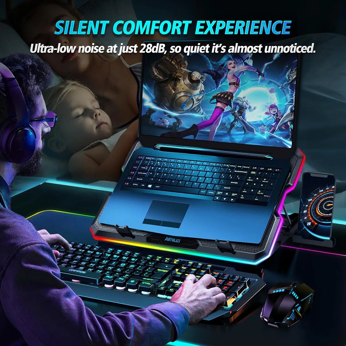 XMSJ Gaming Laptop Cooling Pad Featuring 15 Quiet Fans