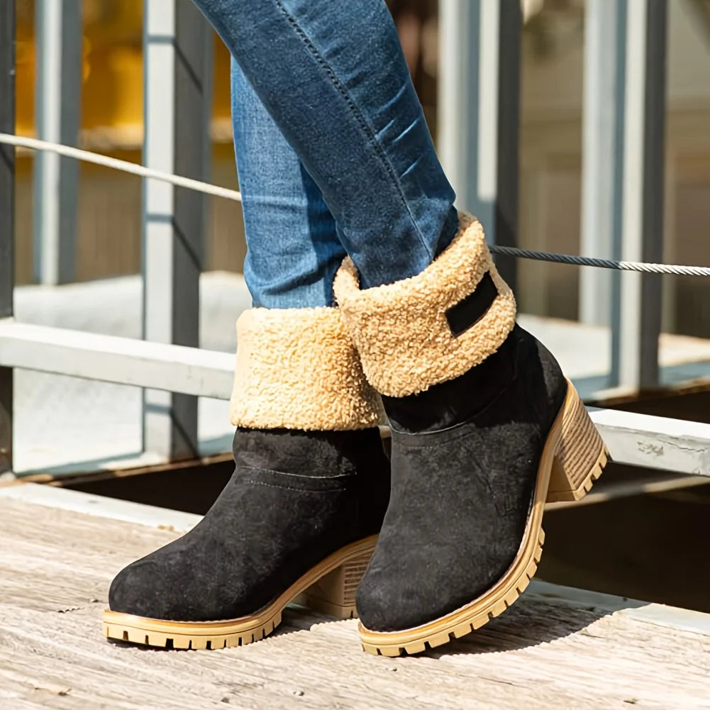 Winter Faux Fur Snow Boots For Women Platform Block Heels
