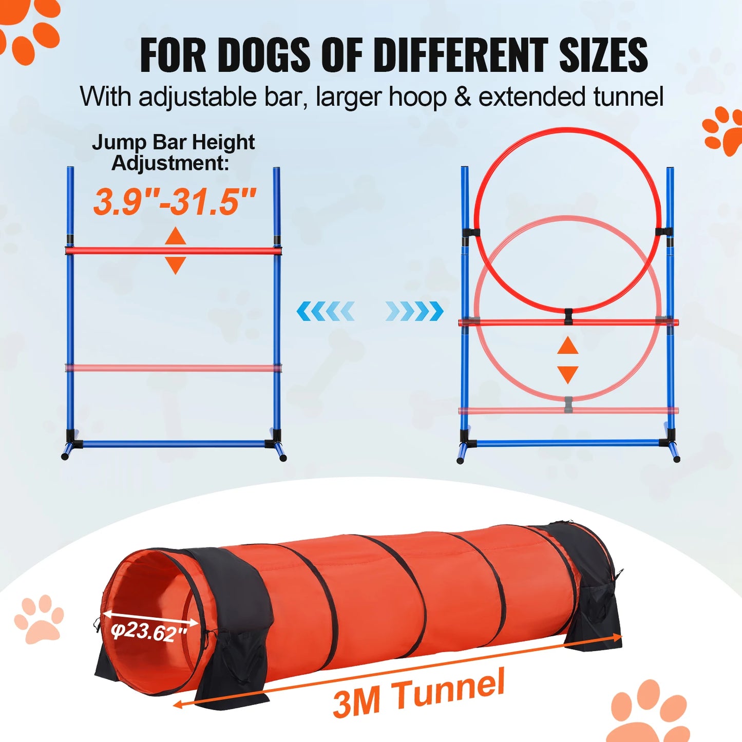 Dog Agility Training Equipment 5-Piece Set With Adjustable Hurdles Tunnel