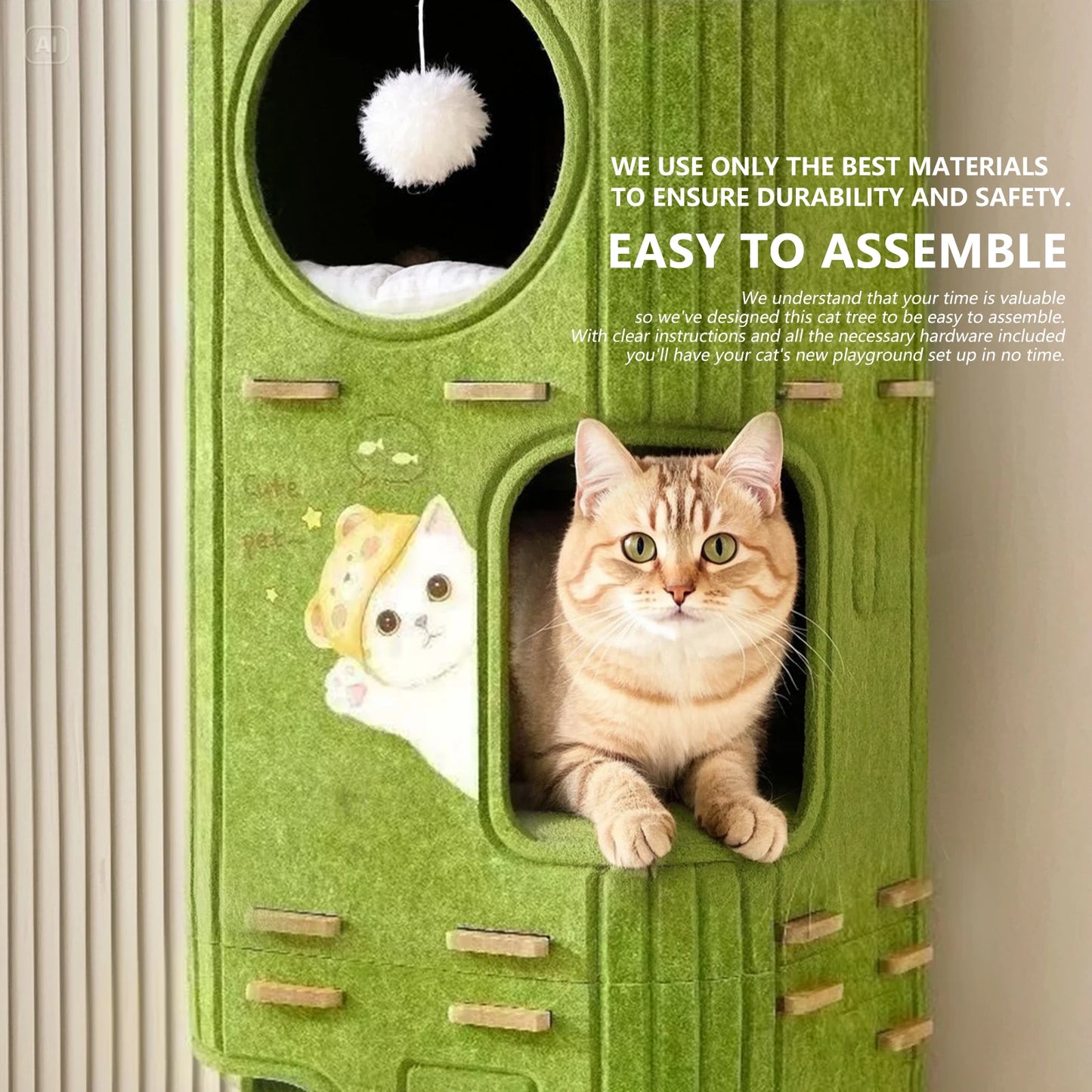 NONECN Three Story Felt Cat Tree With Scratching Posts Cave